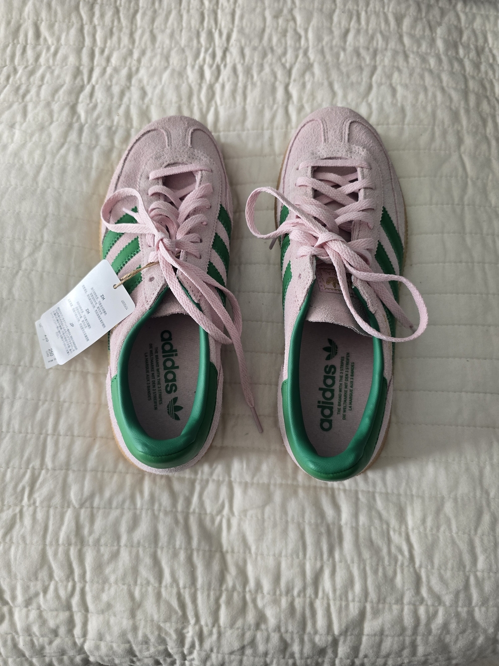 adidas Pink Suede Sneakers with Green Stripes